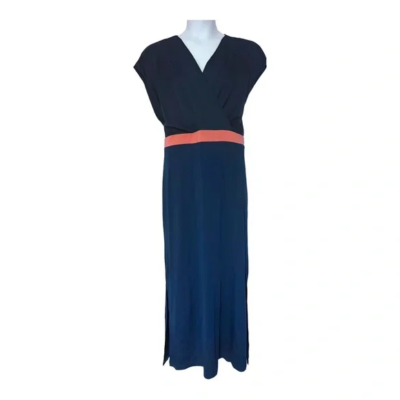 ❣️Ainsley Jersey Knit Navy Stretch Maxi Office Career Casual Stretchy Blue Dress - Picture 3 of 15